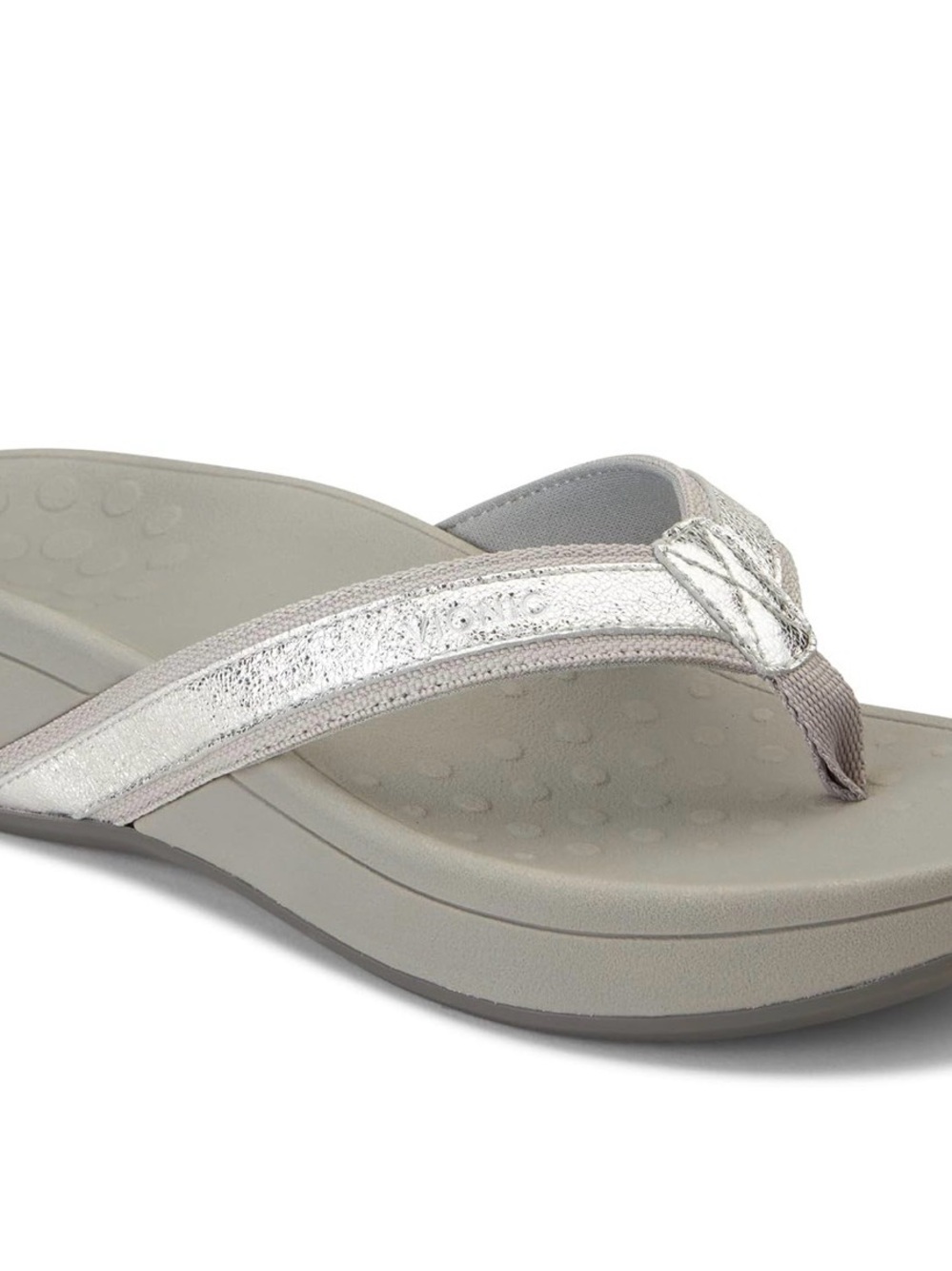 Vionic Pacific High Tide Platform Flip Flops w/ Arch Support Silver Metallic 9